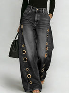 Jeans Damen Hohe Taille Weite Hose Freizeit Mode Alltag Streetwear Reißverschluss Denim – Riviera