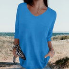 T-shirt estiva a maglia con scollo a V da donna, leggera, taglio casual, versatile e morbida – Gerda