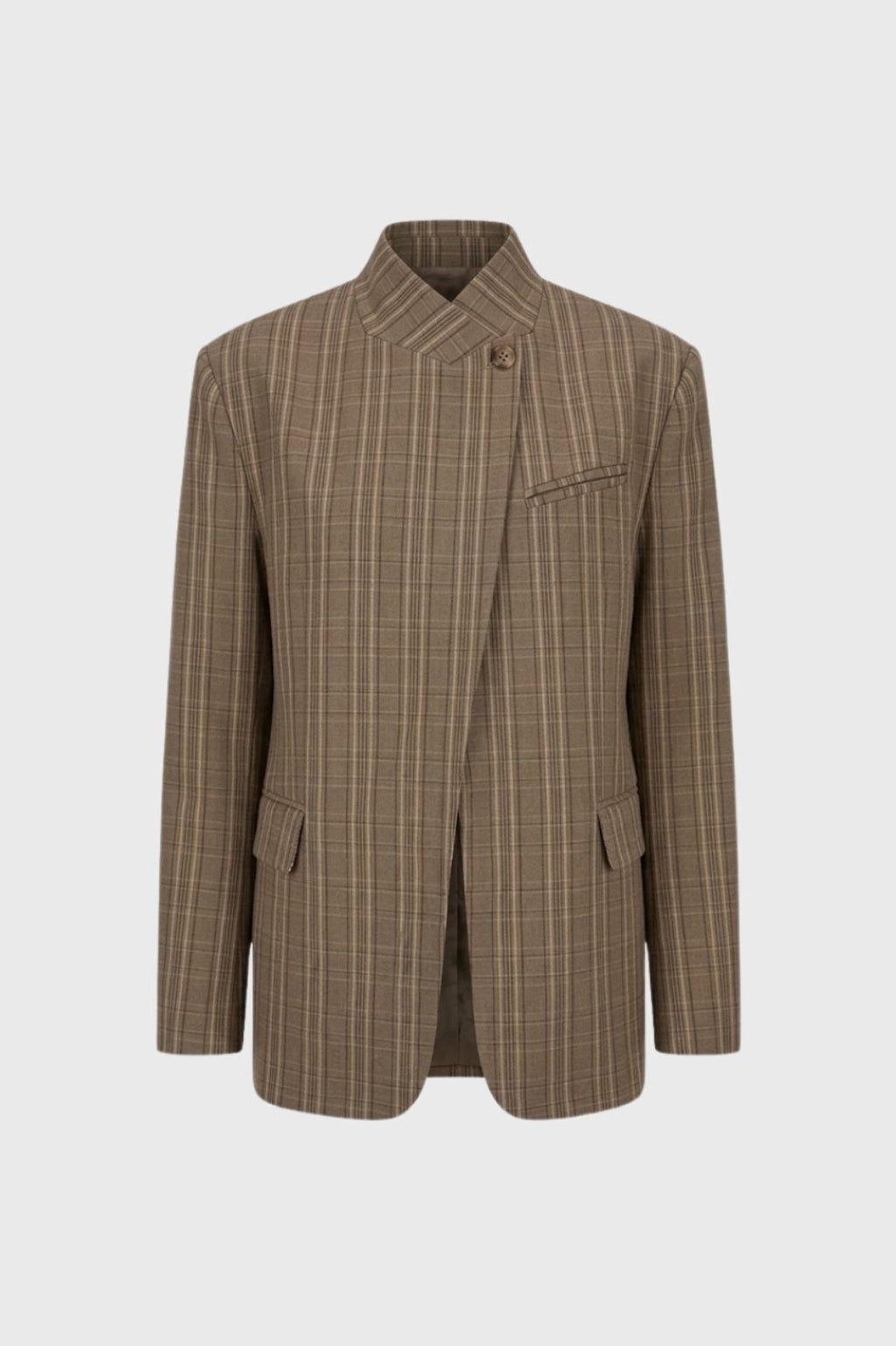 Blazer Femme à Carreaux Col Droit Croisé Asymétrique - Hiverline