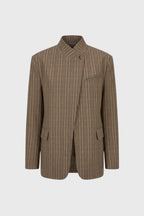 Blazer Femme à Carreaux Col Droit Croisé Asymétrique - Hiverline