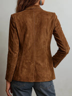 Blazer Femme en Suédine à Col Tailleur Simple Boutonnage Coupe Ajustée Casual Bureau - Hiverline