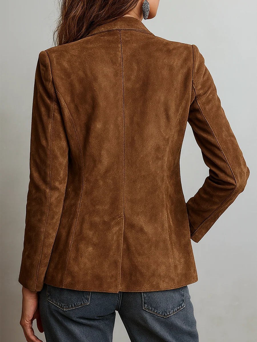 Blazer Femme en Suédine à Col Tailleur Simple Boutonnage Coupe Ajustée Casual Bureau - Hiverline