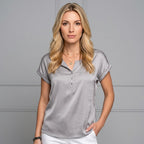Blouse Femme Satin Col en V Manches Courtes Bureau Travail Casual - Hiverline