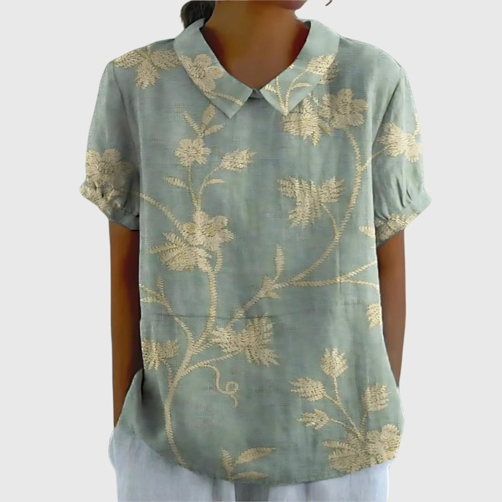 Blouse Florale Femme Col Claudine Manches Courtes Lin Casual Été - Hiverline