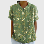 Blouse Florale Femme Col Claudine Manches Courtes Lin Casual Été - Hiverline