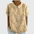 Blouse Florale Femme Col Claudine Manches Courtes Lin Casual Été - Hiverline