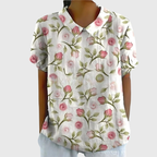 Blouse Florale Femme Col Claudine Manches Courtes Lin Casual Été - Hiverline