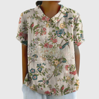 Blouse Florale Femme Col Claudine Manches Courtes Lin Casual Été - Hiverline