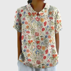 Blouse Florale Femme Col Claudine Manches Courtes Lin Casual Été - Hiverline