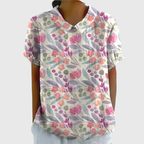 Blouse Florale Femme Col Claudine Manches Courtes Lin Casual Été - Hiverline