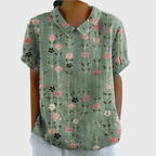 Blouse Florale Femme Col Claudine Manches Courtes Lin Casual Été - Hiverline