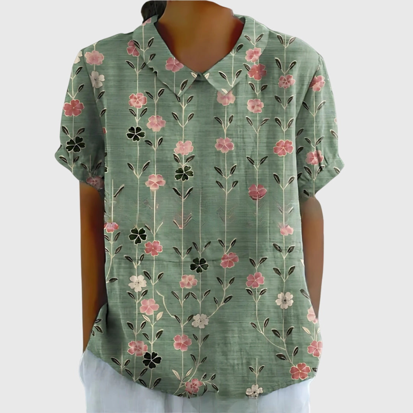 Blouse Florale Femme Col Claudine Manches Courtes Lin Casual Été - Hiverline