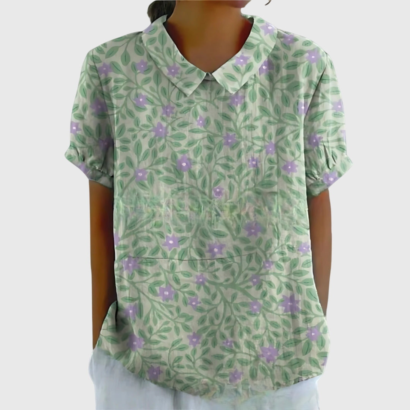 Blouse Florale Femme Col Claudine Manches Courtes Lin Casual Été - Hiverline