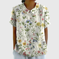 Blouse Florale Femme Col Claudine Manches Courtes Lin Casual Été - Hiverline