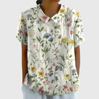 Blouse Florale Femme Col Claudine Manches Courtes Lin Casual Été - Hiverline