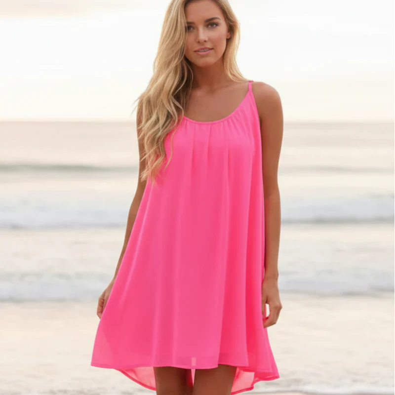 Robe Mini Sans Manches Boho Femme Couverture de Plage à Bretelles Spaghetti Détail en Crochet Dos Décontractée d'Été