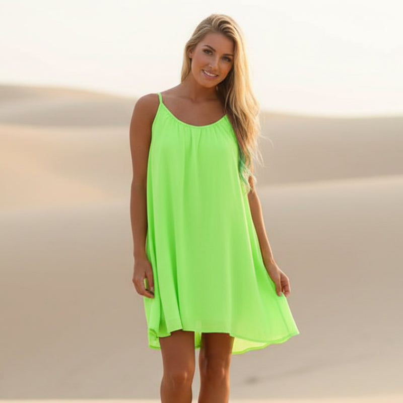 Robe Mini Sans Manches Boho Femme Couverture de Plage à Bretelles Spaghetti Détail en Crochet Dos Décontractée d'Été