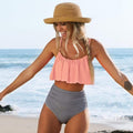 Ensemble de bikini tank à volants taille haute boho pour femmes, spandex nylon, contrôle du ventre, plage été – Mult