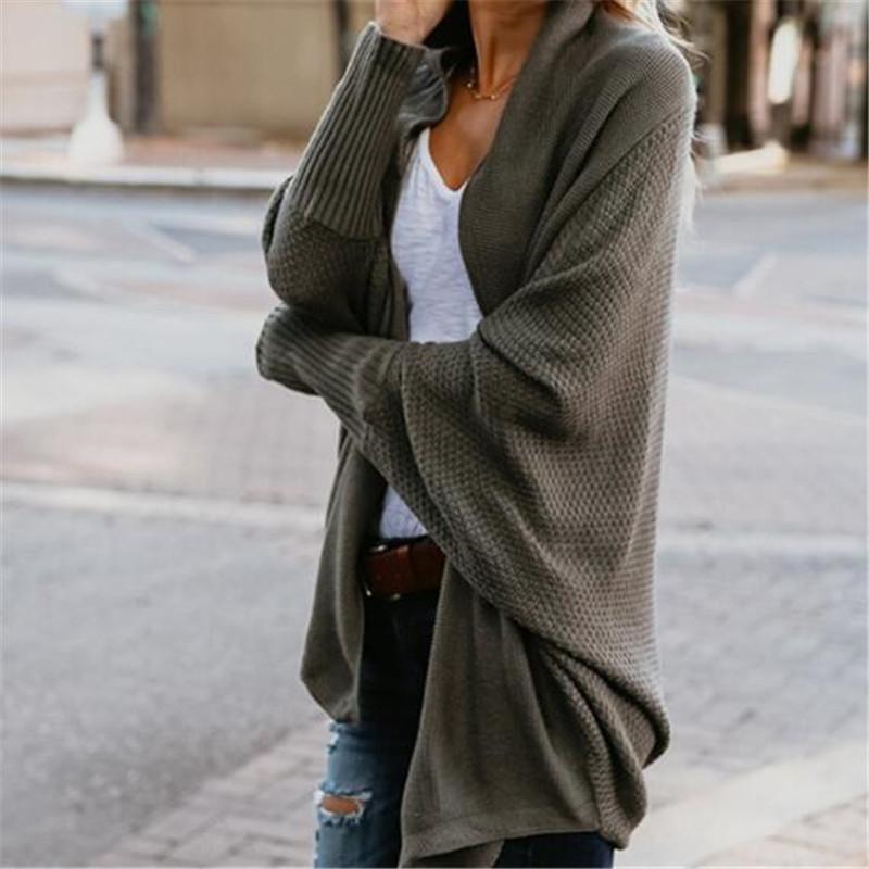 Cardigan de punto oversize para mujer con mangas murciélago, abierto, boho casual – Multicolor