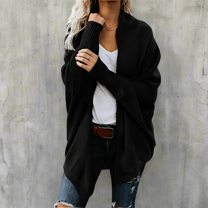 Cardigan de punto oversize para mujer con mangas murciélago, abierto, boho casual – Multicolor