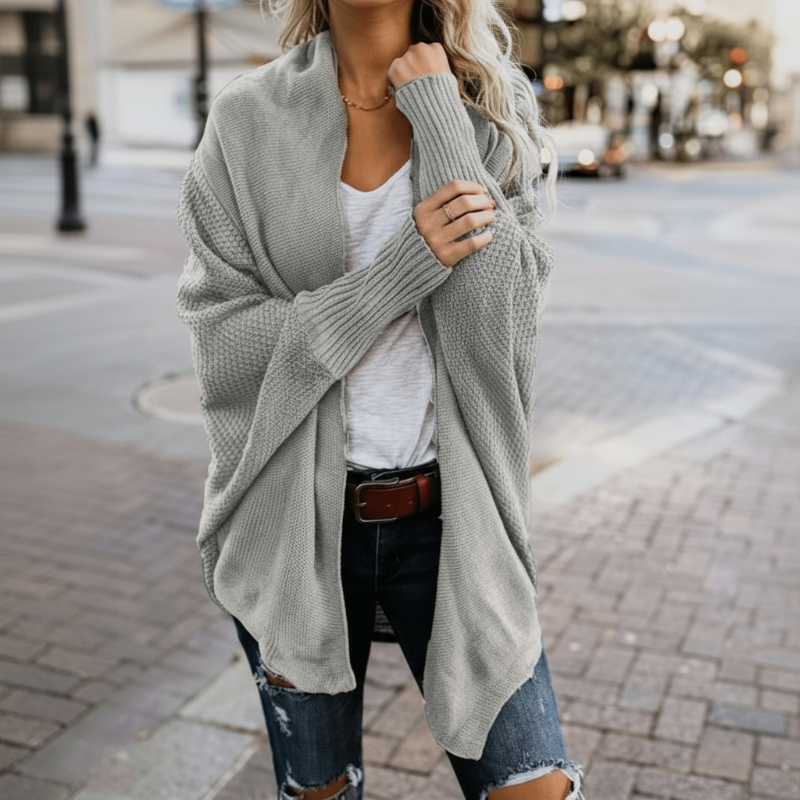 Cardigan de punto oversize para mujer con mangas murciélago, abierto, boho casual – Multicolor