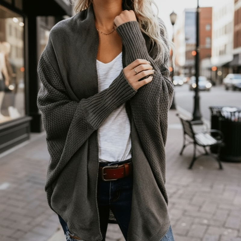 Cardigan de punto oversize para mujer con mangas murciélago, abierto, boho casual – Multicolor