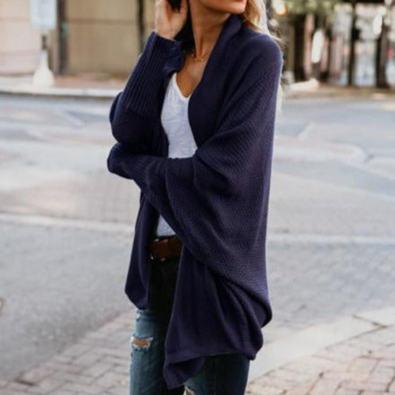 Cardigan de punto oversize para mujer con mangas murciélago, abierto, boho casual – Multicolor