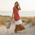 Robe longue boho décontractée à blocs de couleur pour femmes – Grise Blanche Olive Rouge Jaune Verte