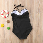 Maillot de Bain Une Pièce Boho Noir Et Blanc Pour Femme, Push-up, Sans Bretelles, Style Halter, Polyvalent, Sculptant, Plage, Été – Noir Blanc