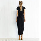 Boho-Midikleid mit Schlitz für Damen, quadratischer Ausschnitt, kurze Ärmel, Lagenlook, Schlitz, lässiges Sommerkleid für Abende – Mehrfarbig