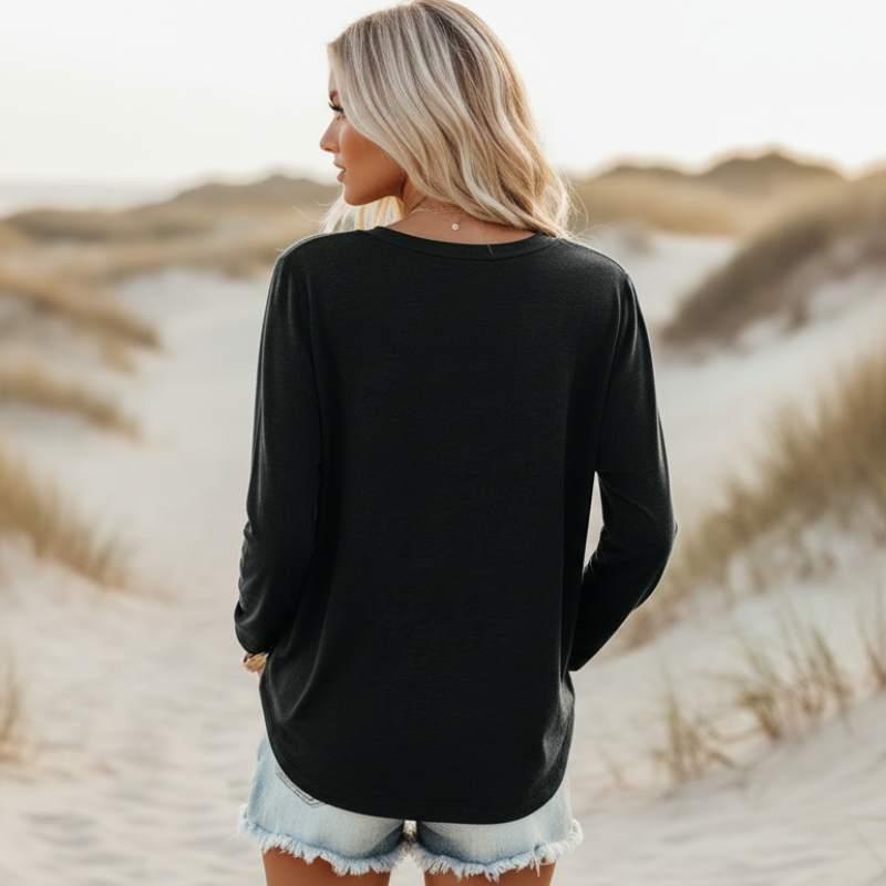Camisa casual de manga larga para mujer, estilo boho con bolsillo, corte relajado, suave, top de estilo urbano – Multicolor