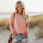 Lässiges Damenlangarmhemd im Boho-Stil mit Tasche, lockerer Schnitt, weich, urbaner Stil – Mehrfarbig