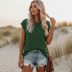 Lässiges Damen-T-Shirt mit kurzen Ärmeln, Rundhalsausschnitt, Tasche, Boho-Stil, Sommer, lockere Passform – Pin