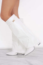 Bottes Cowboy Hautes à Revers Femmes Bout Pointu Talon Bloc Style Western Soirée - Hiverline