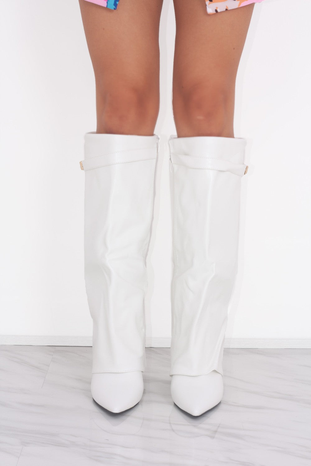 Bottes Cowboy Hautes à Revers Femmes Bout Pointu Talon Bloc Style Western Soirée - Hiverline