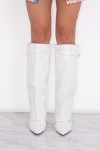 Bottes Cowboy Hautes à Revers Femmes Bout Pointu Talon Bloc Style Western Soirée - Hiverline