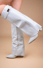 Bottes Cowboy Hautes à Revers Femmes Bout Pointu Talon Bloc Style Western Soirée - Hiverline