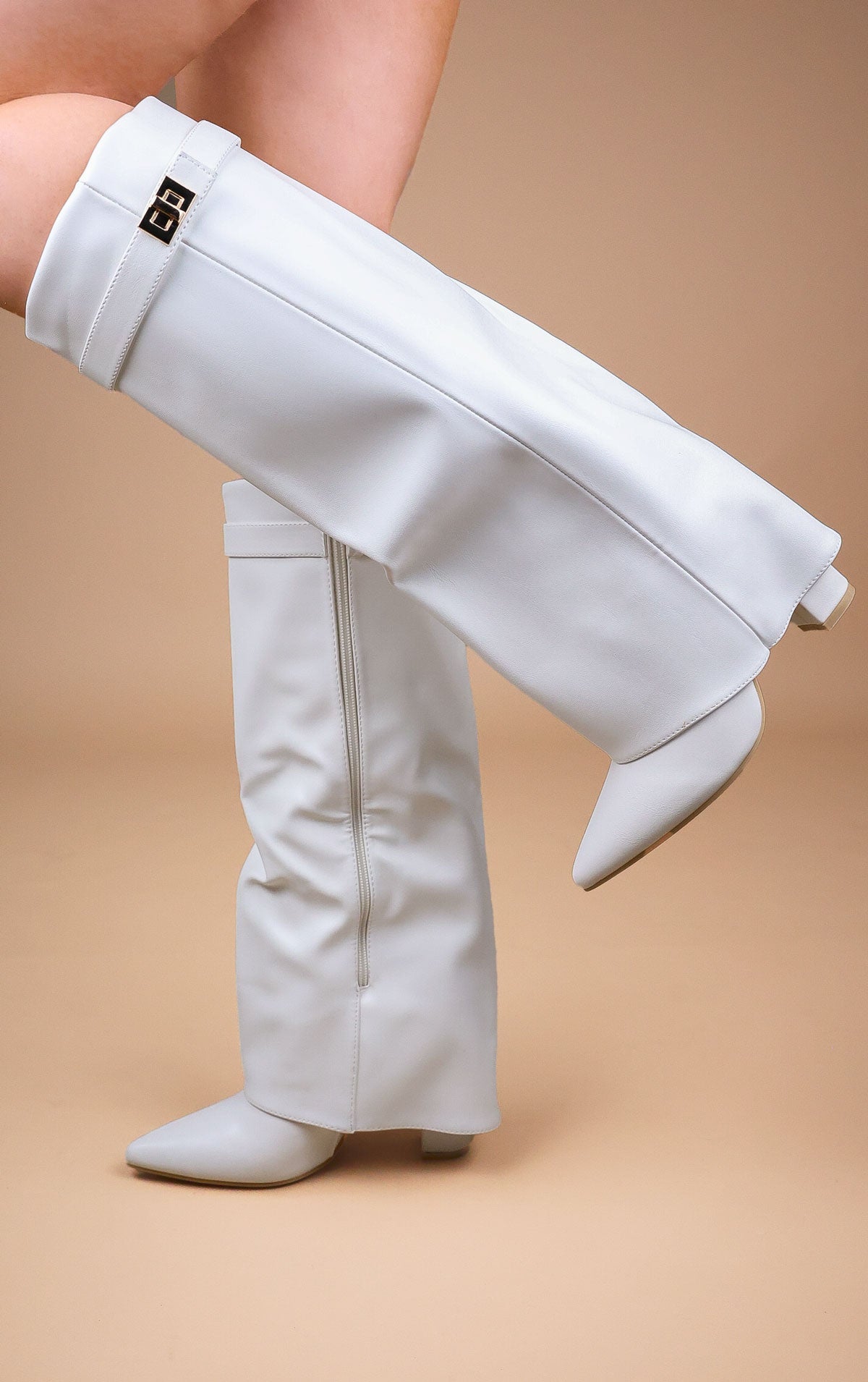 Bottes Cowboy Hautes à Revers Femmes Bout Pointu Talon Bloc Style Western Soirée - Hiverline