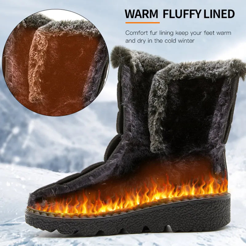 Bottes de Neige Femme Imperméables Fourrées Hiver Montantes Slip-On - Hiverline