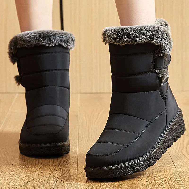 Bottes de Neige Femme Imperméables Fourrées Hiver Montantes Slip-On - Hiverline