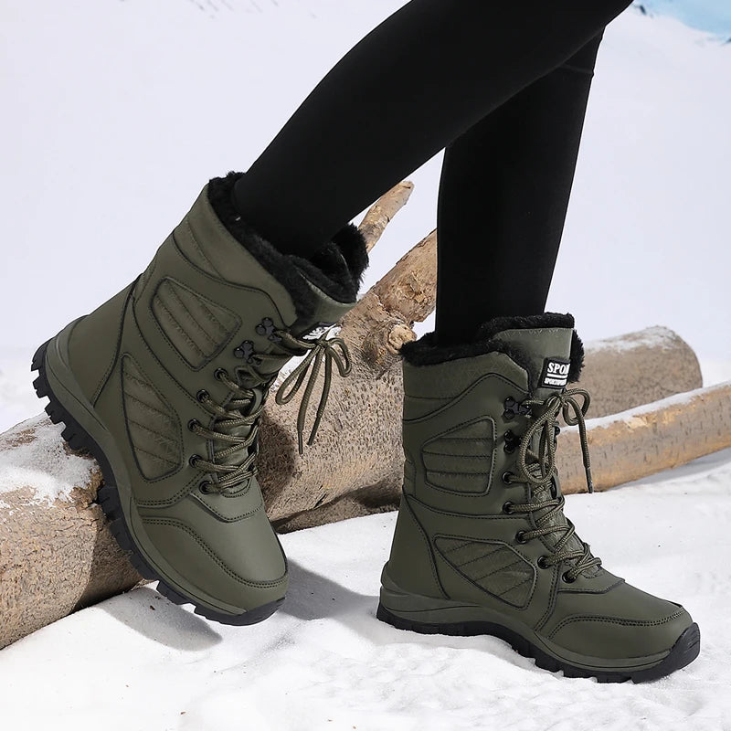 Bottes de Neige Femme Imperméables Lacets Fourrure Intérieure Mi-Mollet Hiver Randonnée - Hiverline