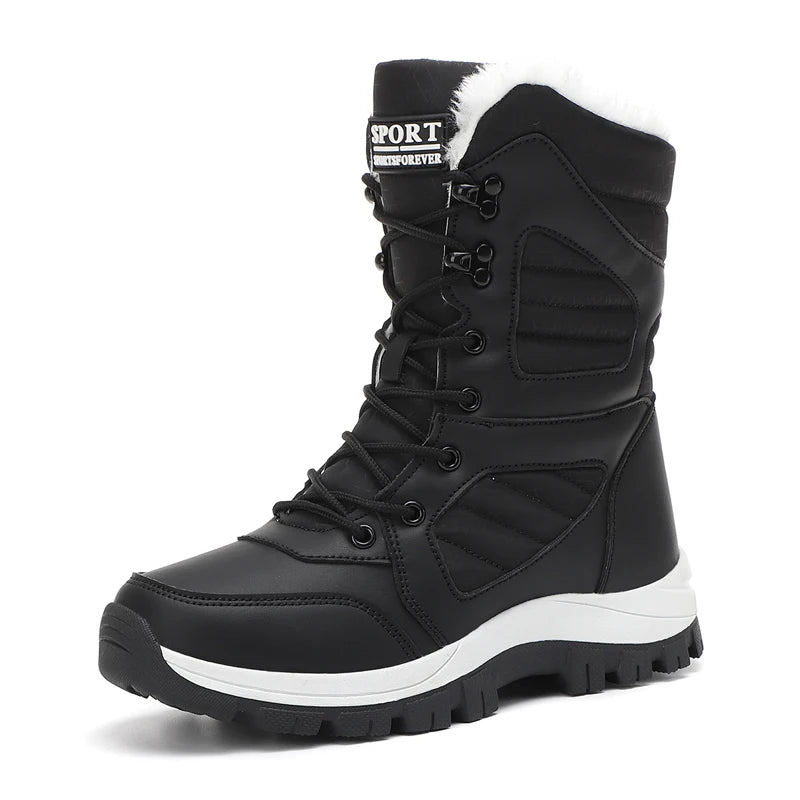 Bottes de Neige Femme Imperméables Lacets Fourrure Intérieure Mi-Mollet Hiver Randonnée - Hiverline