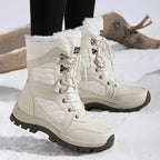 Bottes de Neige Femme Imperméables Lacets Fourrure Intérieure Mi-Mollet Hiver Randonnée - Hiverline