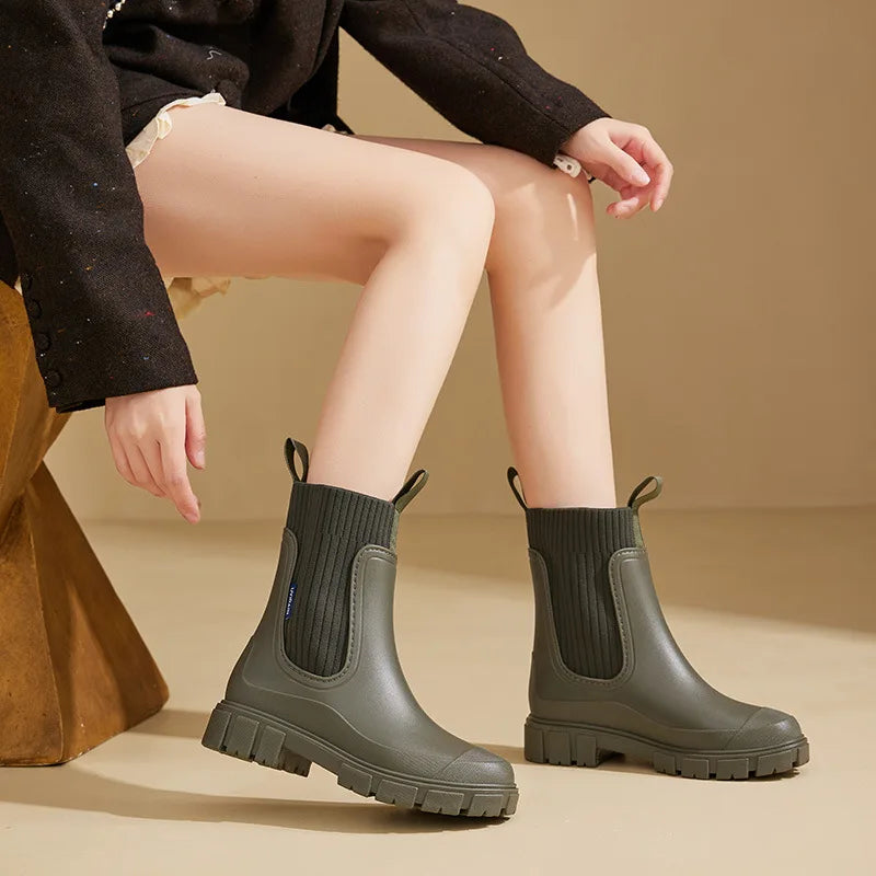 Bottes de Pluie pour Femmes à Plateforme Slip-On - Hiverline