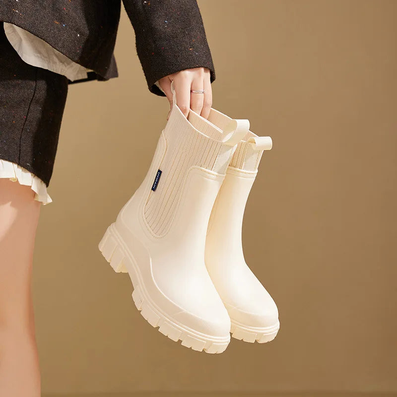 Bottes de Pluie pour Femmes à Plateforme Slip-On - Hiverline