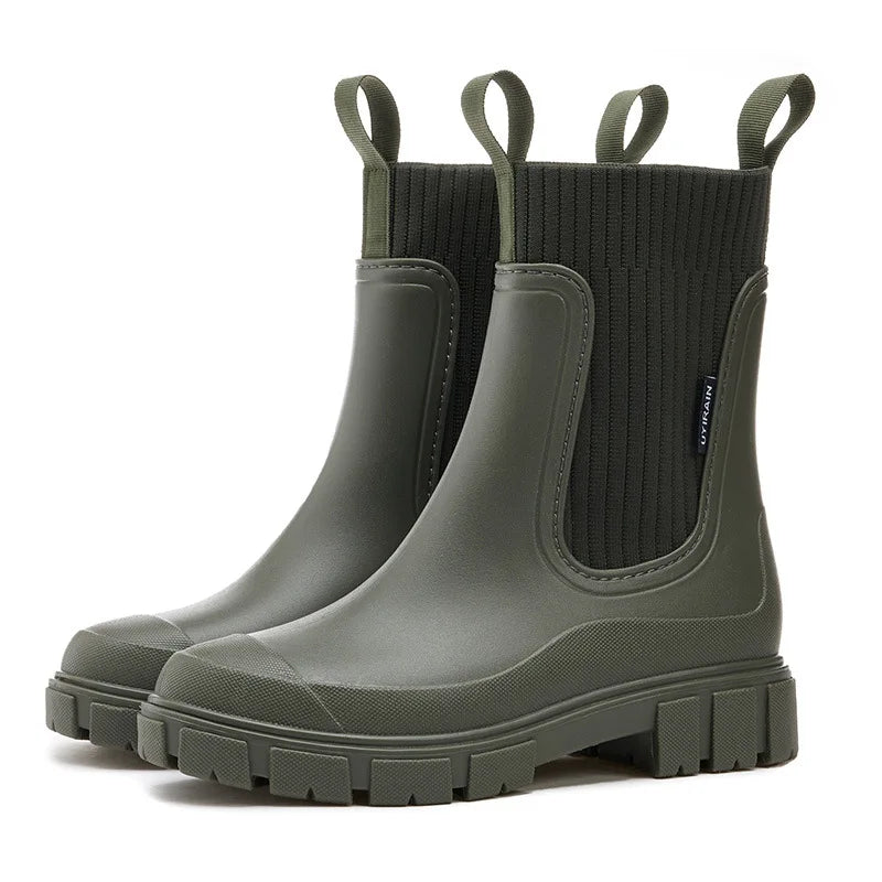 Bottes de Pluie pour Femmes à Plateforme Slip-On - Hiverline