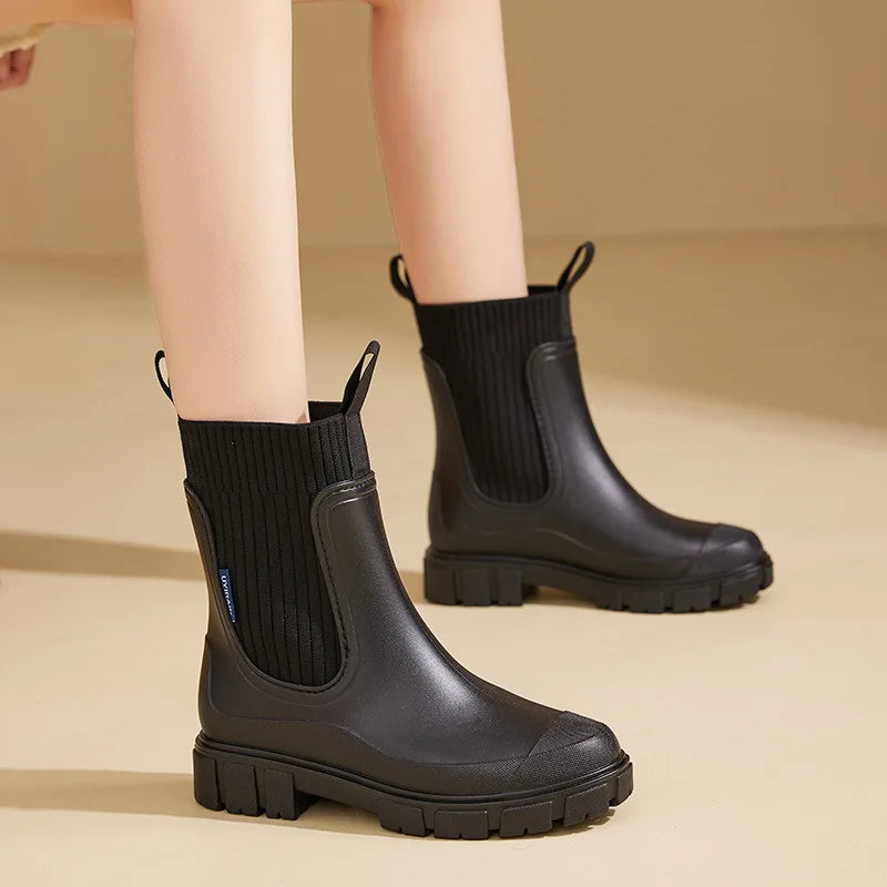 Bottes de Pluie pour Femmes à Plateforme Slip-On - Hiverline