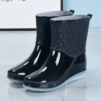 Bottes de Pluie pour Femmes à Tige Mi-Mollet et Motif Géométrique en Relief - Hiverline