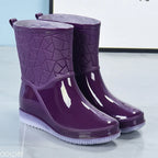 Bottes de Pluie pour Femmes à Tige Mi-Mollet et Motif Géométrique en Relief - Hiverline