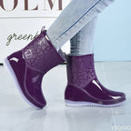 Bottes de Pluie pour Femmes à Tige Mi-Mollet et Motif Géométrique en Relief - Hiverline